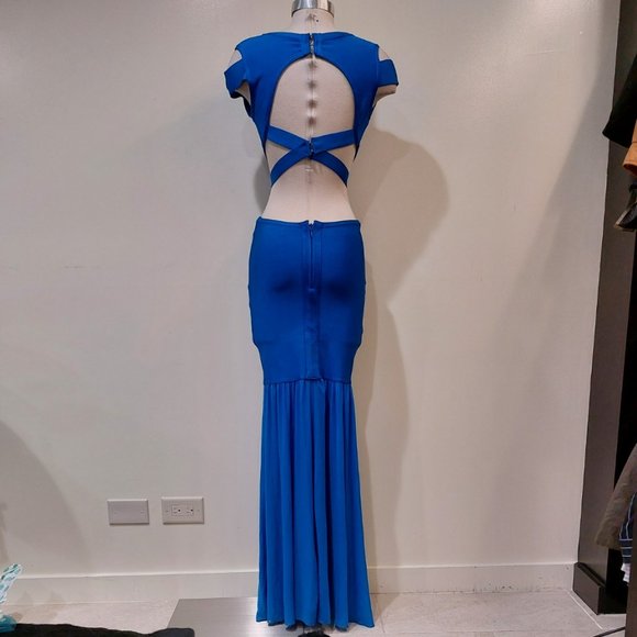 💥KILLER DRESS💥 Vintage Royal Blue Bandage Cut Out Mermaid Gown - Picture 5 of 15